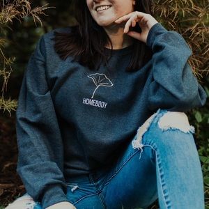 Dark Gray Homebody Gingko Crewneck